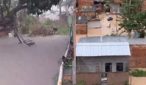 Forte chuva causa alagamentos em ruas e casas de Manaus; veja vídeos