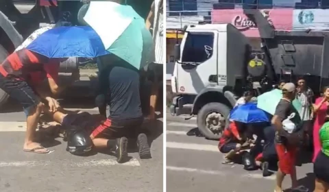 Idosa é atropelada por caminhão ao tentar atravessar em faixa de pedestres em Manaus; veja vídeo