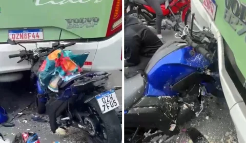 VÍDEO: mulher morre e motociclista fica ferido ao colidir com ônibus em avenida de Manaus