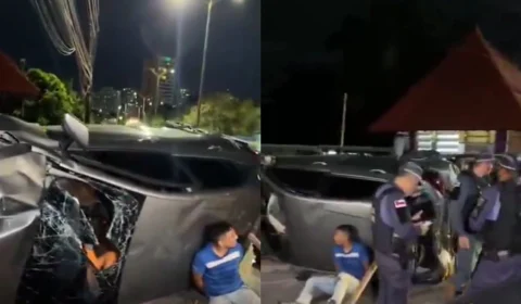 VÍDEO: carro capota durante perseguição e criminosos ficam presos nas ferragens de carro em Manaus