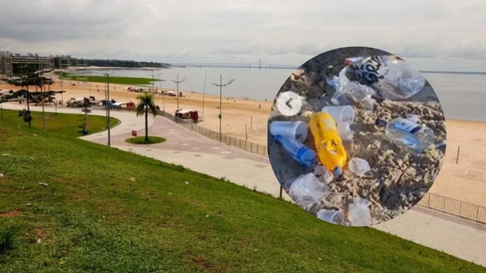 Em Manaus, Praia da Ponta Negra amanhece coberta por lixo após fim de semana; veja vídeo