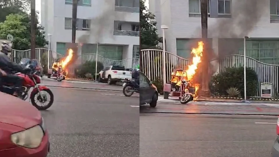 Vídeo mostra moto em chamas em frente a condomínio em Manaus: ‘Motoqueiro Fantasma’