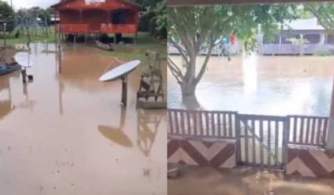 VÍDEO: ruas e casas alagam com a cheia do rio Madeira no distrito de Nazaré, em Porto Velho