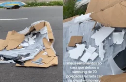 Televisão de 70 polegadas cai de caçamba em Manaus e fica completamente destruída; veja vídeo
