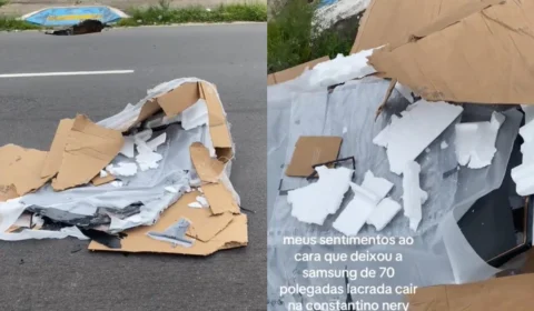 Televisão de 70 polegadas cai de caçamba em Manaus e fica completamente destruída; veja vídeo