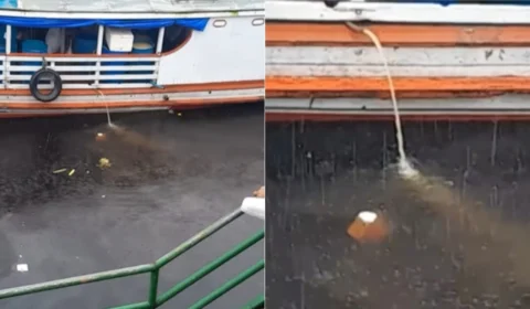 Vídeo flagra barco despejando ‘gordura’ no rio Negro, em área da Manaus Moderna; veja