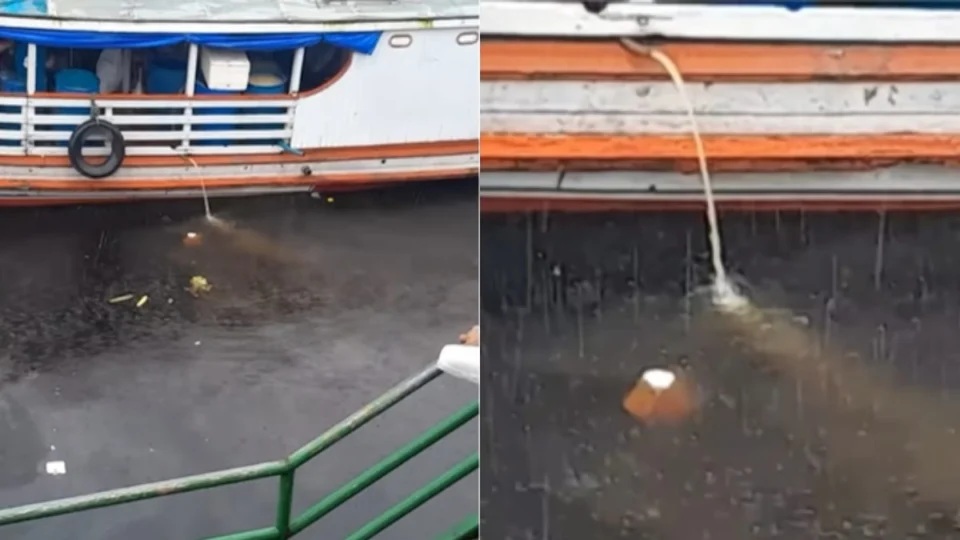 Vídeo flagra barco despejando ‘gordura’ no rio Negro, em área da Manaus Moderna; veja