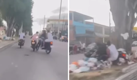 VÍDEO: Motoqueiro tenta dar ‘grau’ em Manaus, mas acaba caindo em lixo