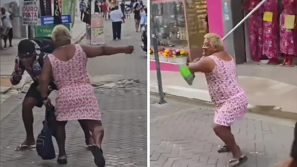 VÍDEO: Patixa se assusta com ‘assalto fake’ e parte para cima de comediante com ‘vassouradas’
