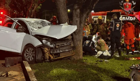 VÍDEO: carro bate em árvore e deixa morto e feridos graves em Brasília