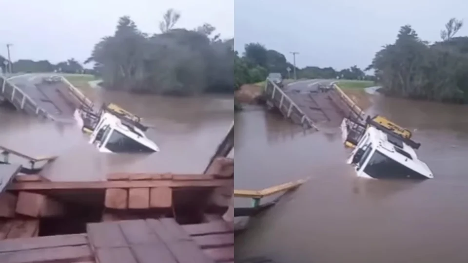 VÍDEO: Ponte desaba em Iracema (RR) e caminhão cai no rio após denúncias de irregularidades