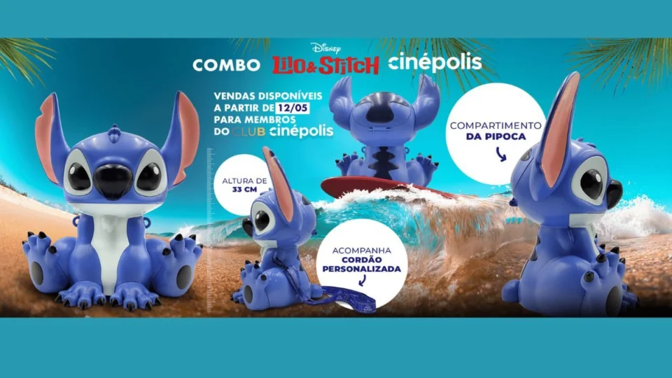 Cinépolis revela balde de pipoca exclusivo para live-action de ‘Lilo & Stitch’