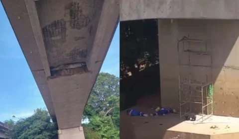 VÍDEO: trabalhadores são flagrados embaixo de ponte com risco de desabamento no Rio Candeias