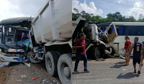 Acidente entre caçamba e ônibus deixa um morto e três feridos na AM-010; veja vídeo