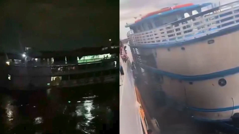 Barco fica encalhado no rio Amazonas após tempestade e passageiros pedem ajuda