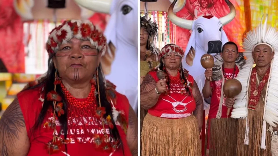‘É vermelho’: Cacique Tupinambá defende repatriação de manto sagrado em coletiva do Boi Garantido