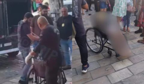 VÍDEO: Homem usa pai morto em cadeira de rodas para pedir dinheiro e é preso no Centro de Manaus