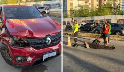 Motociclista é atingido por carro ao fazer retorno irregular na André Araújo, em Manaus; veja vídeo