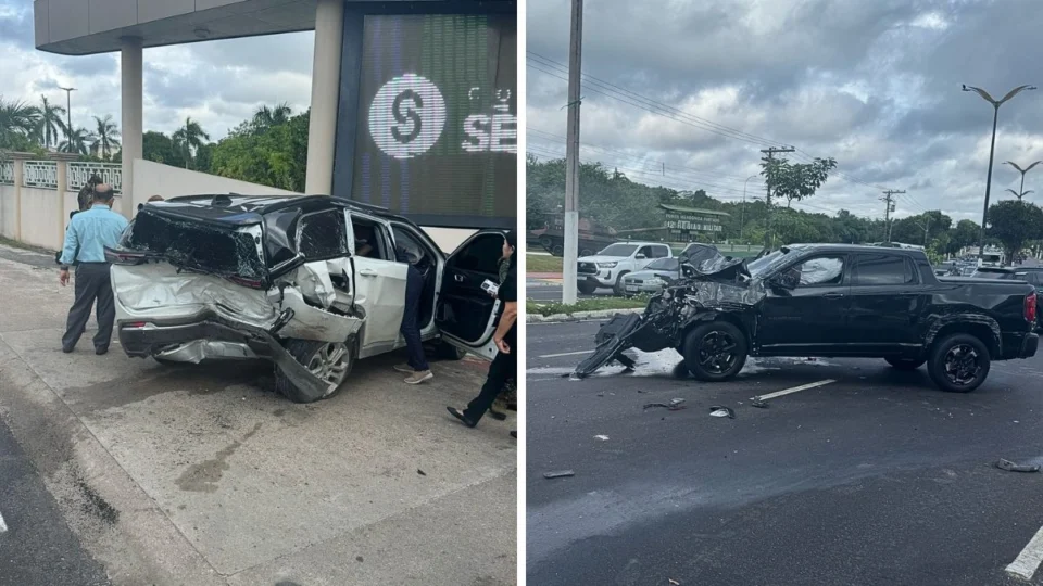 Acidente deixa cinco pessoas feridas e dois carros destruídos na Ponta Negra, em Manaus; veja vídeo