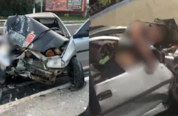 VÍDEO: pai, filho e nora capotam carro e colidem com poste na Ponta Negra em Manaus