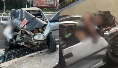 VÍDEO: pai, filho e nora capotam carro e colidem com poste na Ponta Negra em Manaus