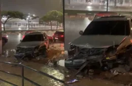 Motorista supostamente embriagado perde controle e invade calçada em frente a conveniência