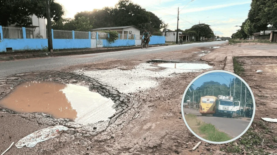 Buracos causam colisão entre ônibus e caminhão na Zona Oeste de Boa Vista