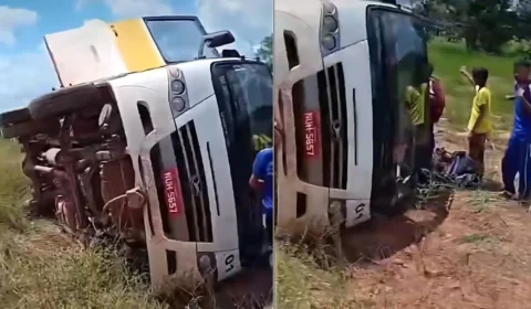Micro-ônibus escolar tomba e deixa duas estudantes feridas no Cantá