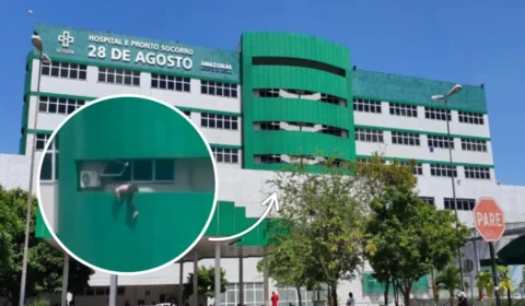 VÍDEO: Paciente desorientado se pendura em altura no Hospital 28 de Agosto, em Manaus