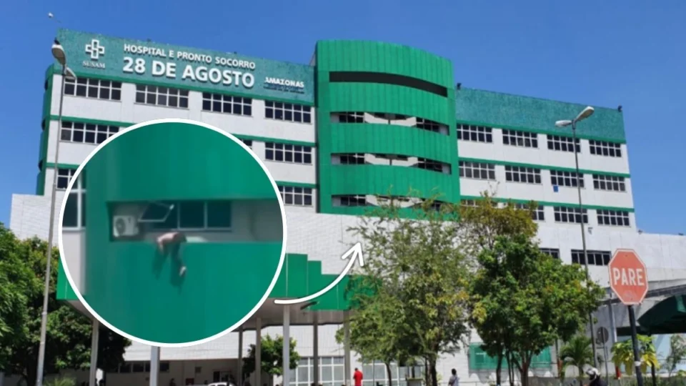 VÍDEO: Paciente desorientado se pendura em altura no Hospital 28 de Agosto, em Manaus