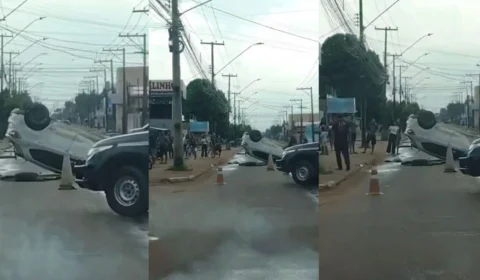Jovem de 19 anos capota carro após tentar passar semáforo em avenida de Boa Vista