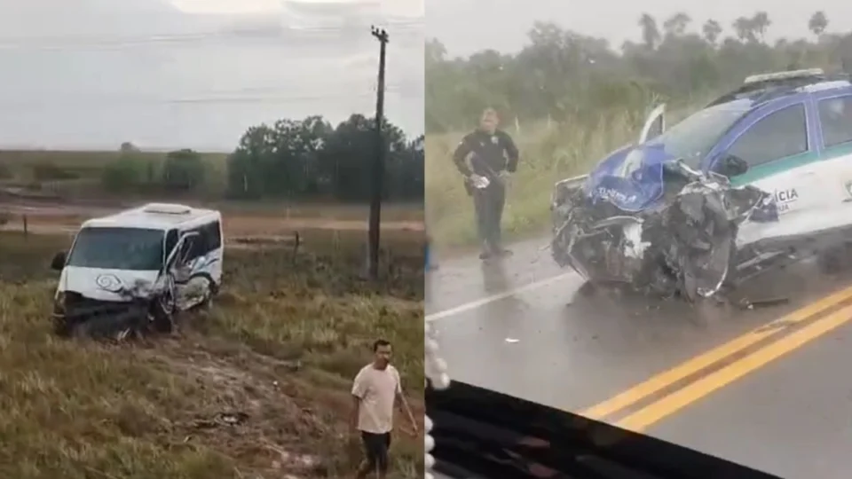 Viatura da PMRR colide com van intermunicipal na BR-174