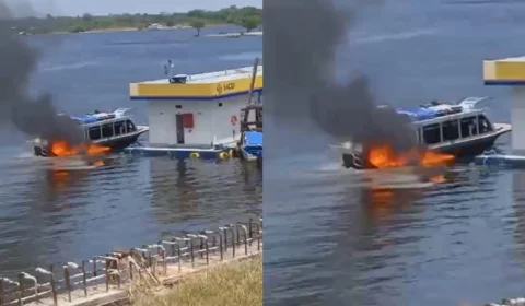 VÍDEO: lancha de turismo pega fogo durante abastecimento no Amazonas