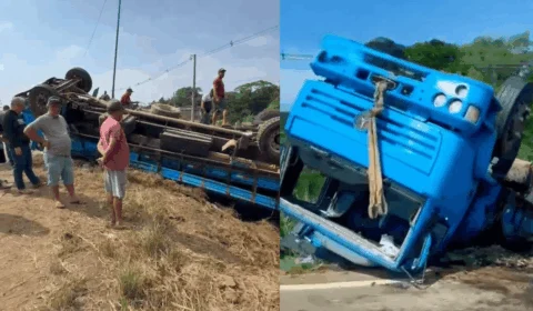 Caminhão boiadeiro tomba na BR-364 e deixa animais mortos em Rio Branco