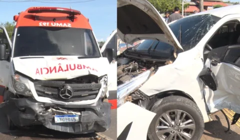 Mulher fica presa às ferragens após bater carro em ambulância