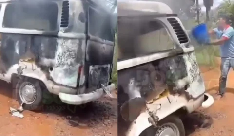 VÍDEO: Kombi do transporte escolar pega fogo em vicinal de Caracaraí