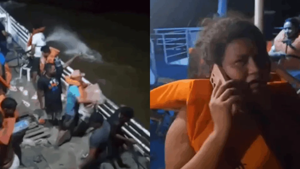 VÍDEO: Balsa quase afunda durante travessia noturna e passageiros tomam atitude desesperada
