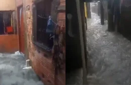 Vídeo mostra beco totalmente alagado em Manaus durante chuva intensa; confira