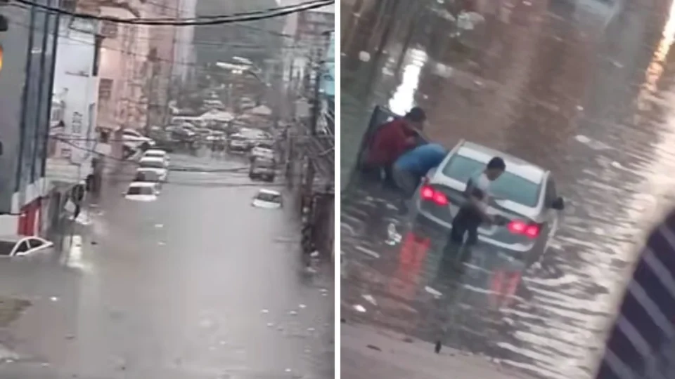 VÍDEO: Temporal em Manaus deixa ruas do Centro alagadas e carros ilhados