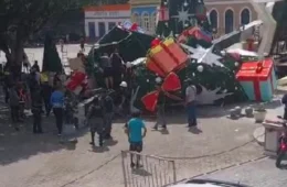 VÍDEO: Guindaste tomba durante montagem de árvore de Natal e fere dois em Manaus
