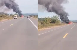 Ambulância pega fogo durante deslocamento entre Pacaraima e Boa Vista