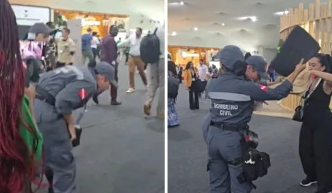 VÍDEO: Bombeira passa mal enquanto trabalha em área atingida por fogo na COP30