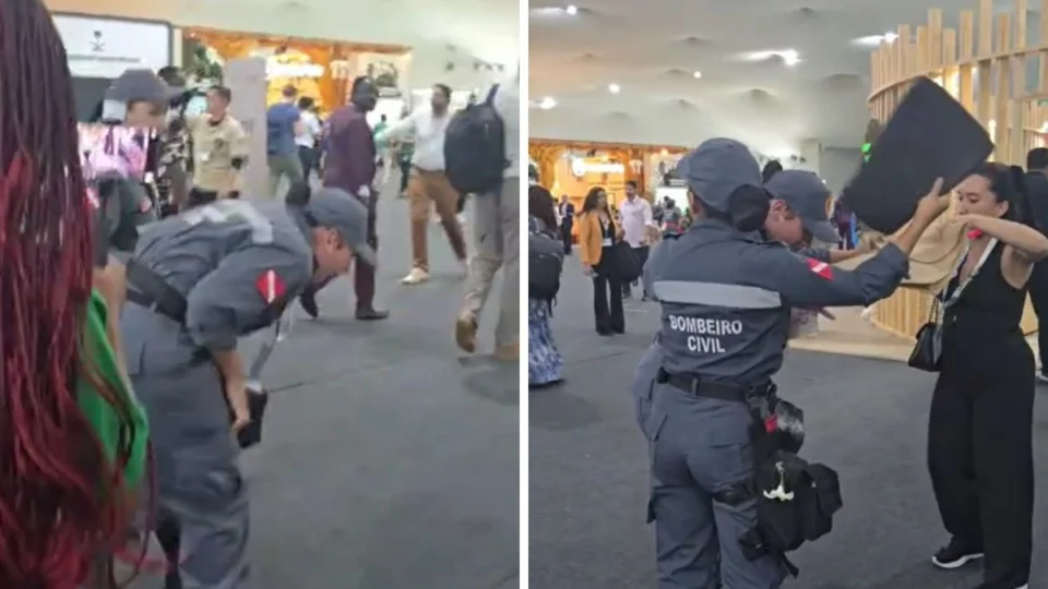 VÍDEO: Bombeira passa mal enquanto trabalha em área atingida por fogo na COP30