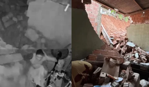 Morador escapa por pouco após parede desabar durante forte chuva em Rio Branco; veja o vídeo