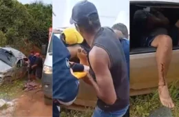 VÍDEO: Dois homens ficam feridos após caminhonete capotar no ramal Jatuarana em Porto Velho