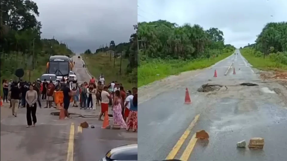 Trecho da BR-364 é parcialmente liberado após cratera se abrir no interior do Acre