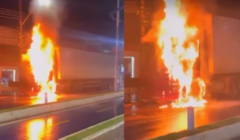VÍDEO: caminhão de transporte de alimentos pega fogo na Via Chico Mendes, em Rio Branco