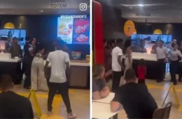 Vídeo mostra funcionários e clientes em briga com socos e chutes no Mc Donald’s