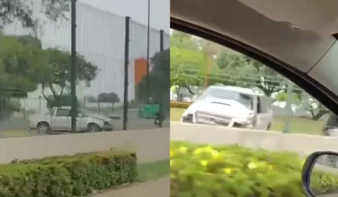 Jovem invade praça após bater caminhonete em muro