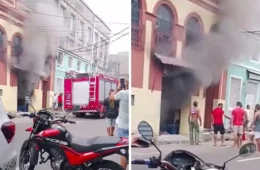 Incêndio atinge prédio abandonado e mobiliza bombeiros no Centro de Manaus